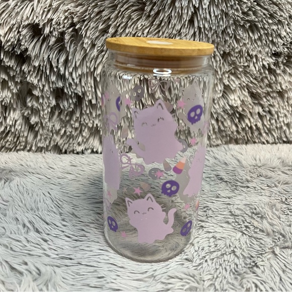 Cute Cat Halloween Glass Tumbler - Picture 3 of 4